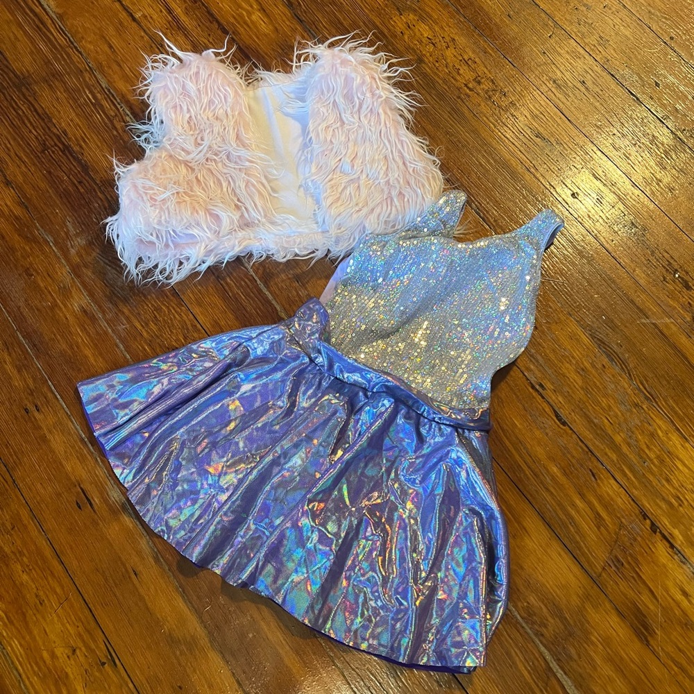 Revolution Shimmering Blue and White Kids Dance Costume with pink vest